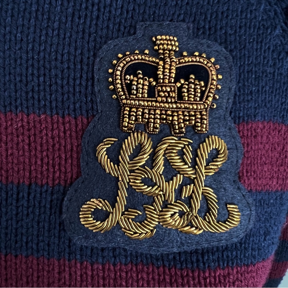 Lauren Ralph Lauren Bullion Crest Faux Layered Sweater Navy Red Stripe Medium - Picture 7 of 17
